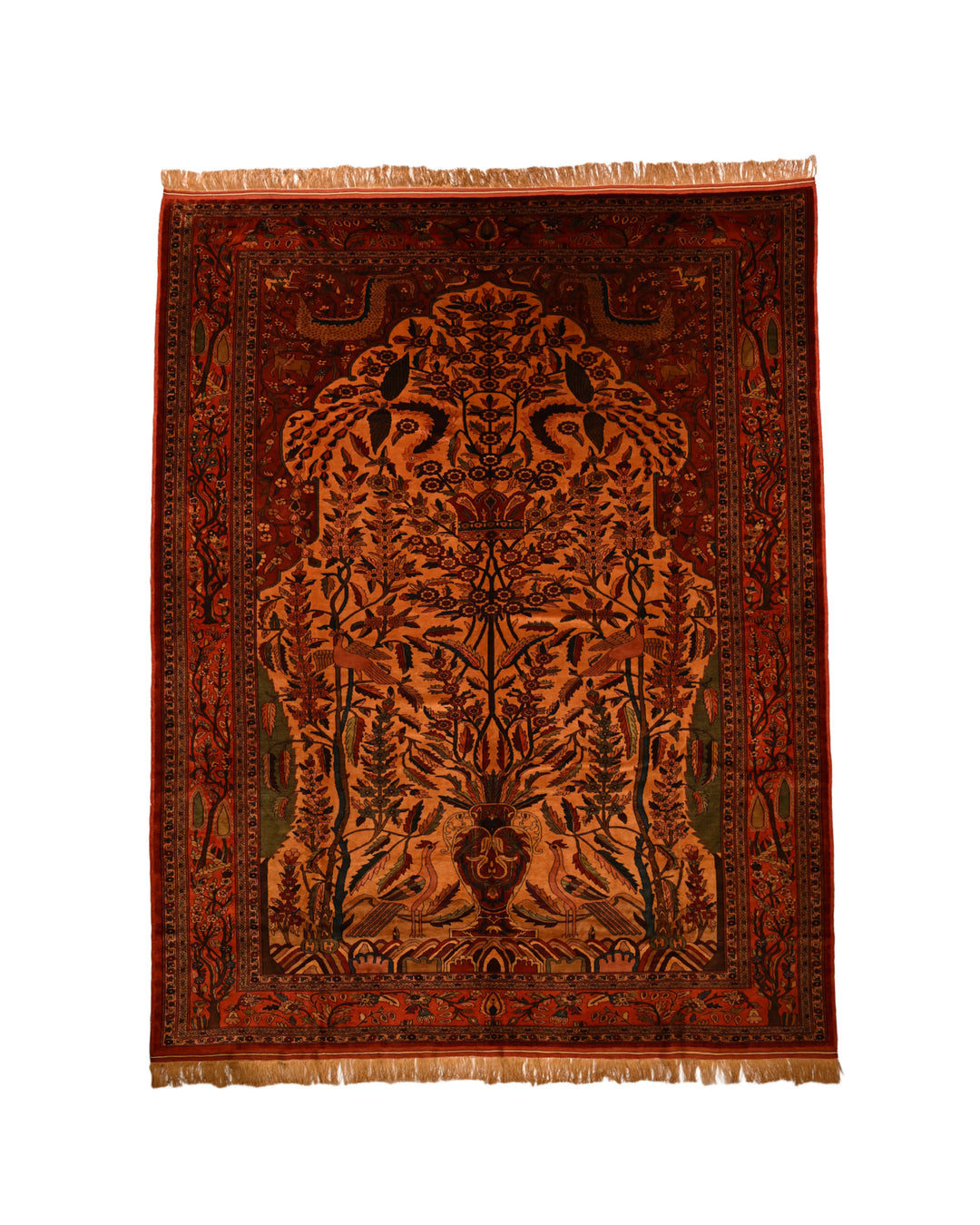 Turkmen Persian handmade silk rug in Brown, 297 × 222 cm