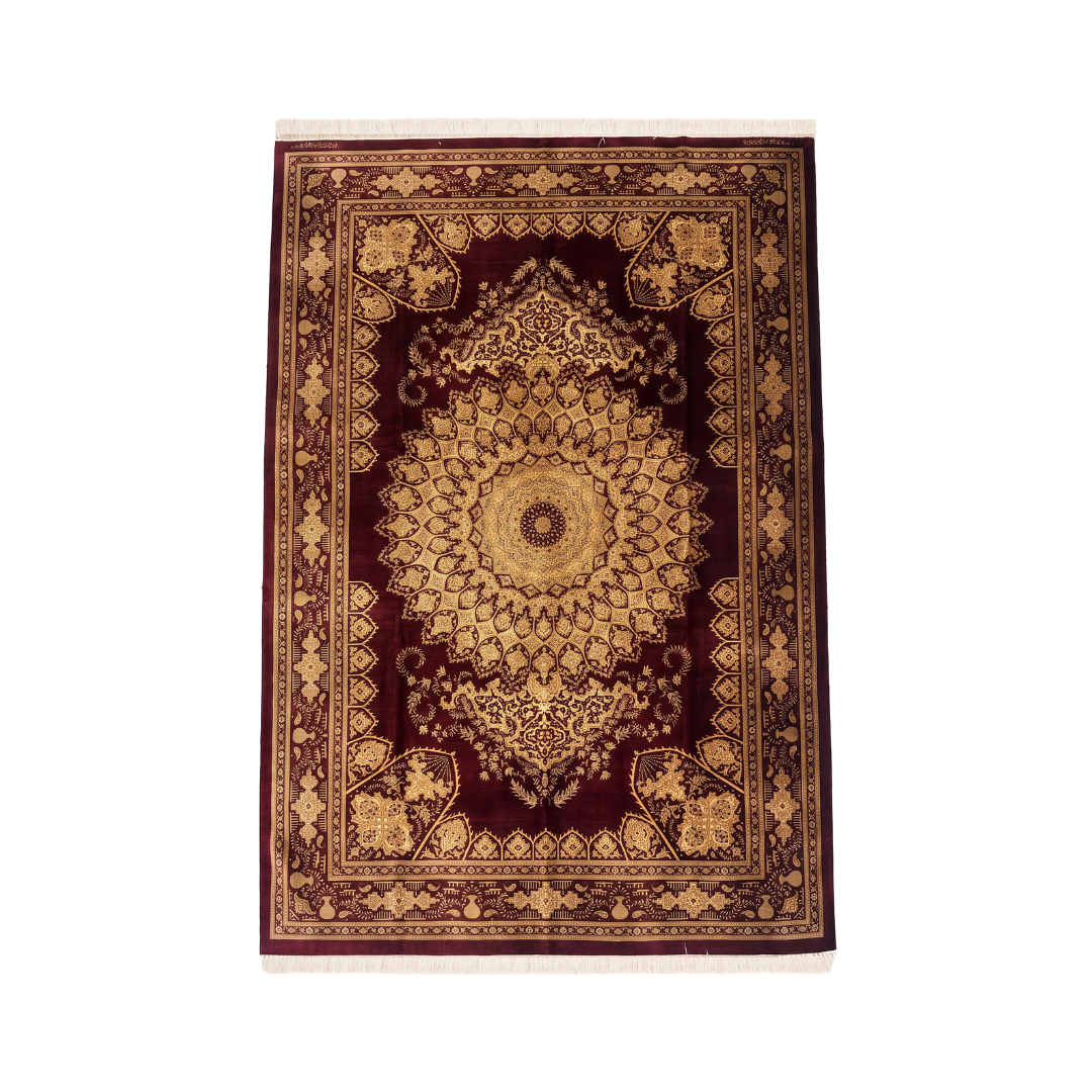 Central Medallion Persian handmade silk rug in Red, 235 × 156 cm