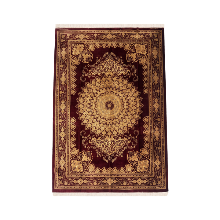 Central Medallion Persian handmade silk rug in Red, 235 × 156 cm
