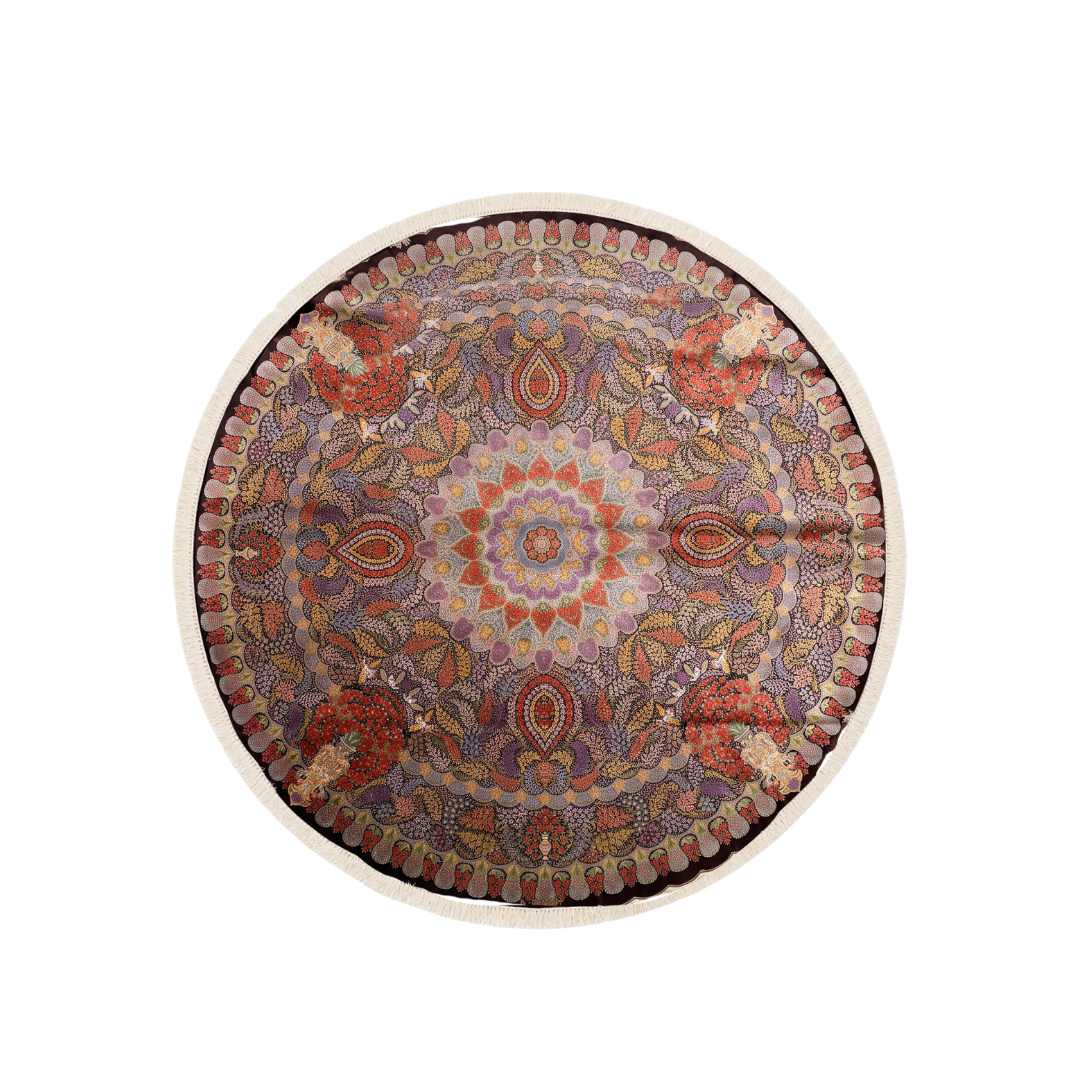 Millefleurs medallion Persian handmade silk rug in Brown, 350 × 350 cm