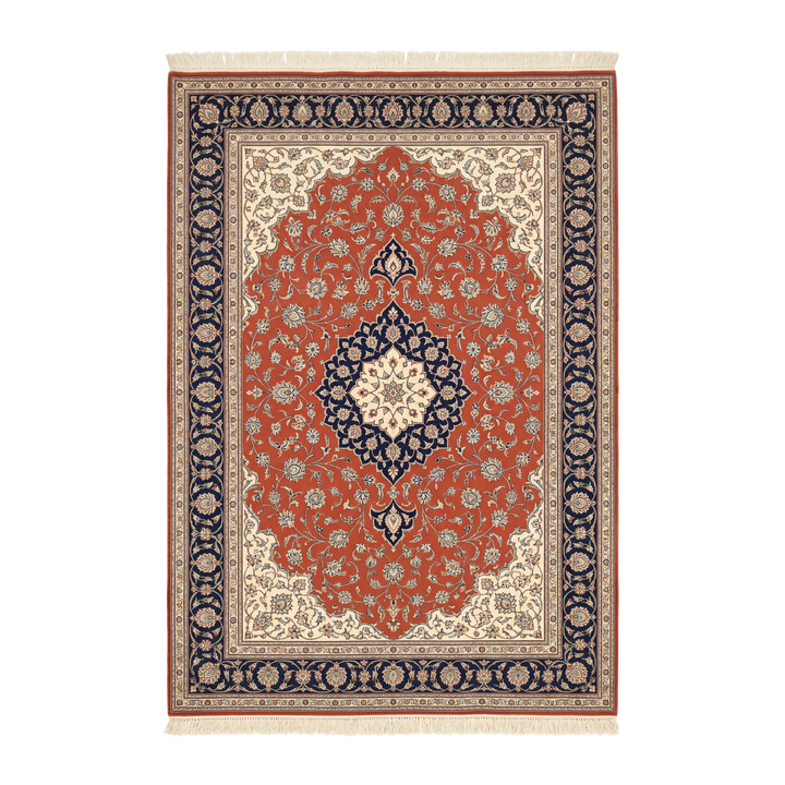 سجادة فارسية حريرية مصنوعة يدويًا Medallion Shah Abbasi، بلون أحمر قرميدي، 495 × 343 cm