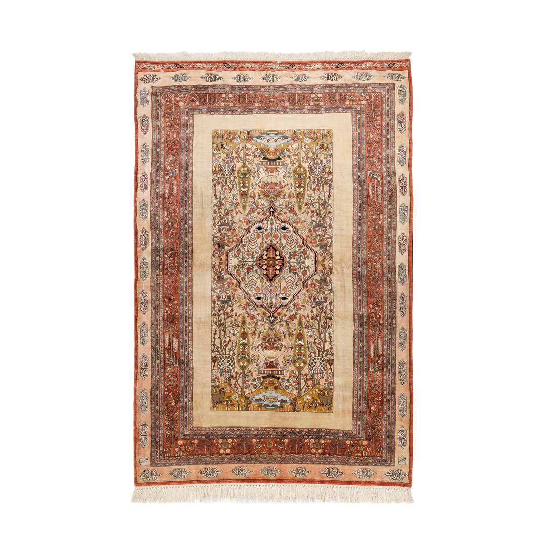Gilim Persian handmade silk rug in Brown, 386 × 256 cm