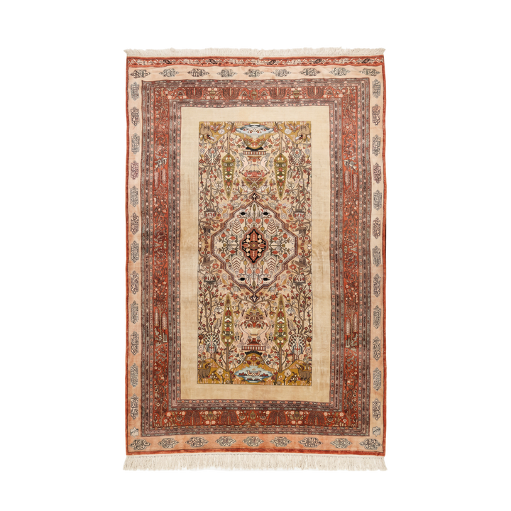 Gilim Persian handmade silk rug in Brown, 386 × 256 cm