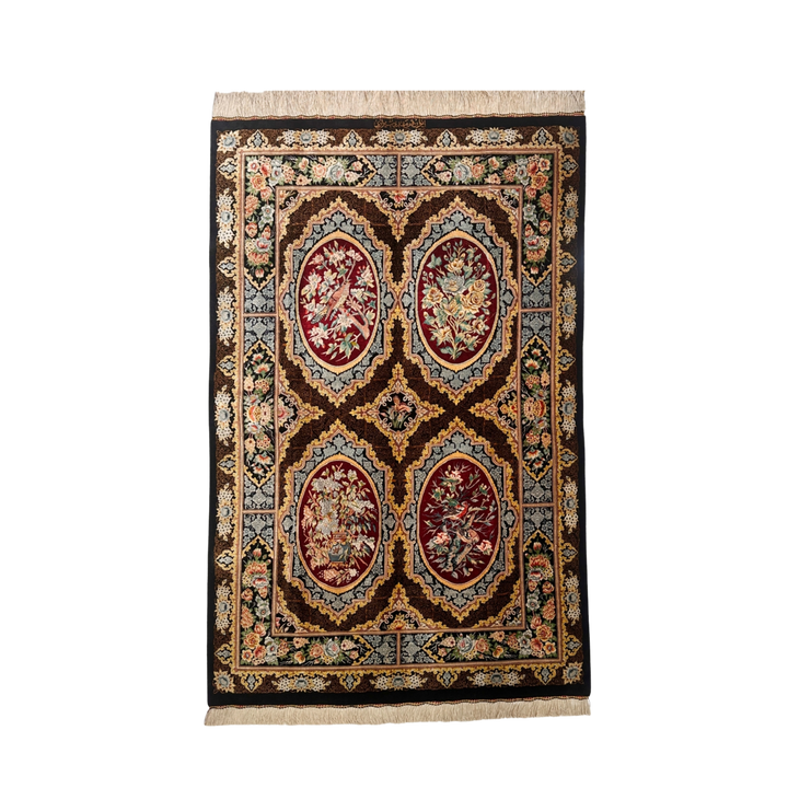 Panel Persian handmade silk rug in Black, 155 × 100 cm