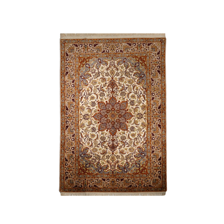 Floral medallion 波斯羊毛与丝绸手工地毯，棕色，182 × 107 cm