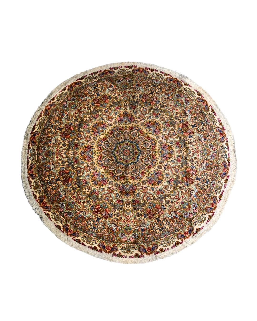Floral Medallion Persian handmade wool and silk rug in Biege, 260 × 260 cm