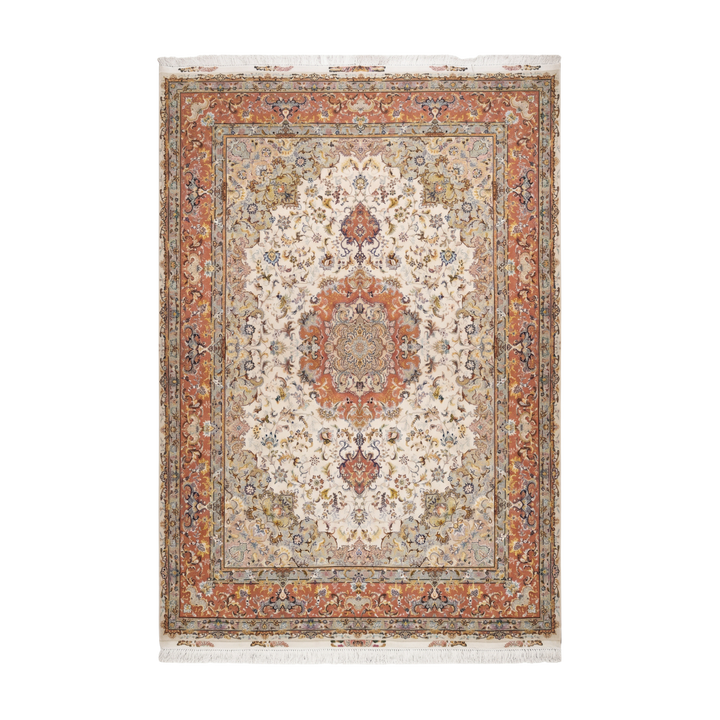 Sheerfar Floral Persian handmade wool and silk rug in Beige, 358 × 264 cm