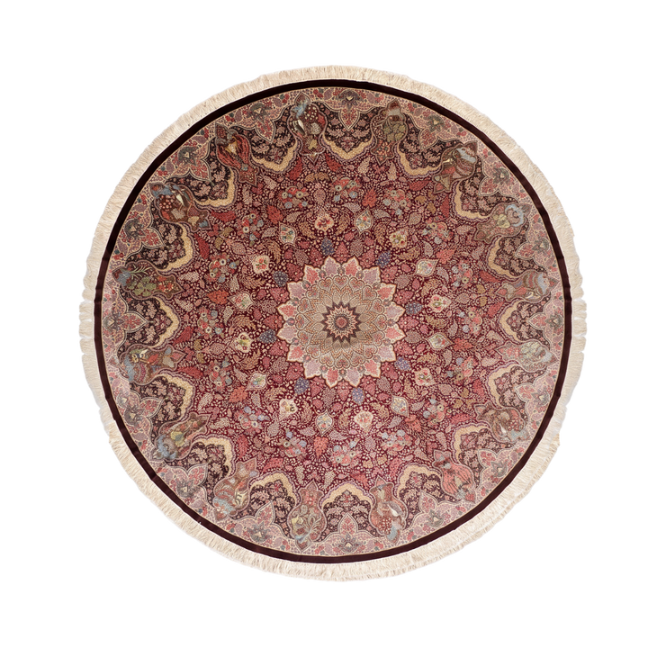 Medallion Shah Abbasi Persian handmade silk rug in Brown, 393 × 393 cm