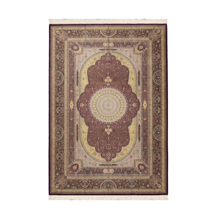 سجادة فارسية حريرية مصنوعة يدويًا Pictorial panel medallion، بلون بنفسجي، 605 × 398 cm