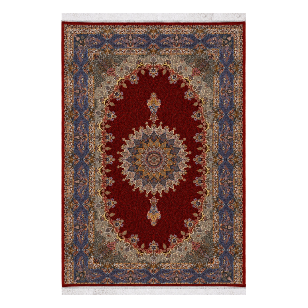 Petal Flow machine-made Persian Silk rug in Brick Red, 300 × 200 cm