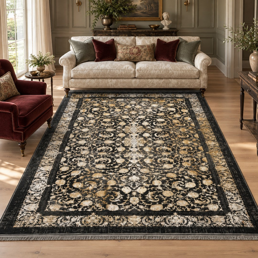 AI-generated interior visualization — 12RD043-0010 — rug 400 x 300 cm; illustrative staging.