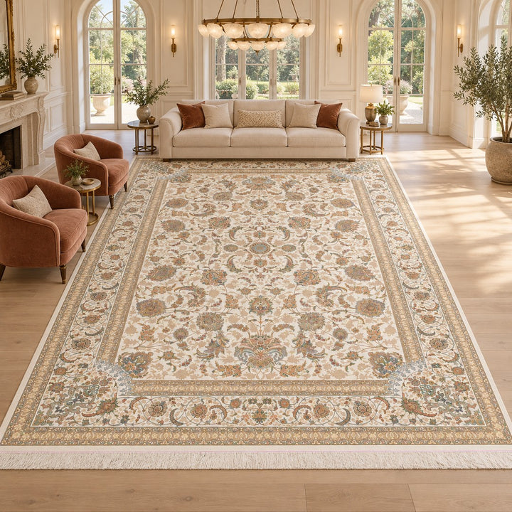 AI-generated interior visualization — 12RD093-0013 — rug 600 x 400 cm; illustrative staging.