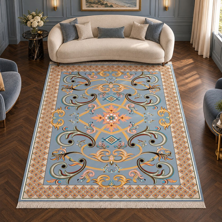 AI-generated interior visualization — 12RD094-0019 — rug 300 x 200 cm; illustrative staging.