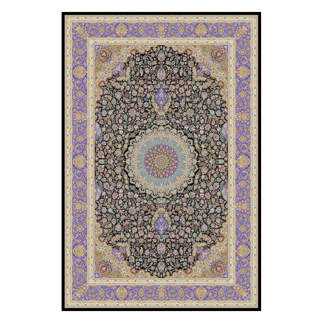 Silk Rug - Royal Gazelle - Black on white background