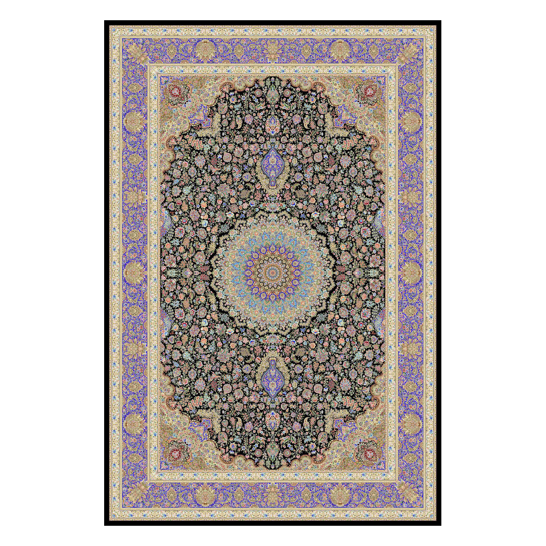 Silk Rug - Royal Gazelle - Black on white background