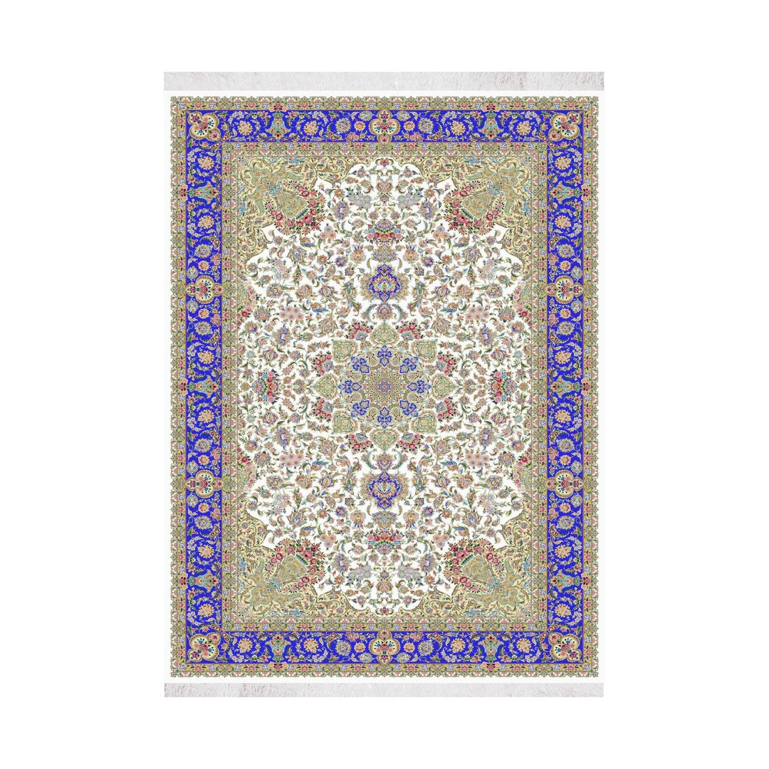Silk Rug - Royal Medallion - Persian Blue - 350 x 250 cm on white background