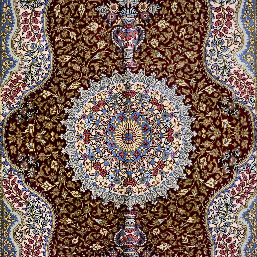 Prayer Persian handmade silk rug in Red, 115 × 76 cm
