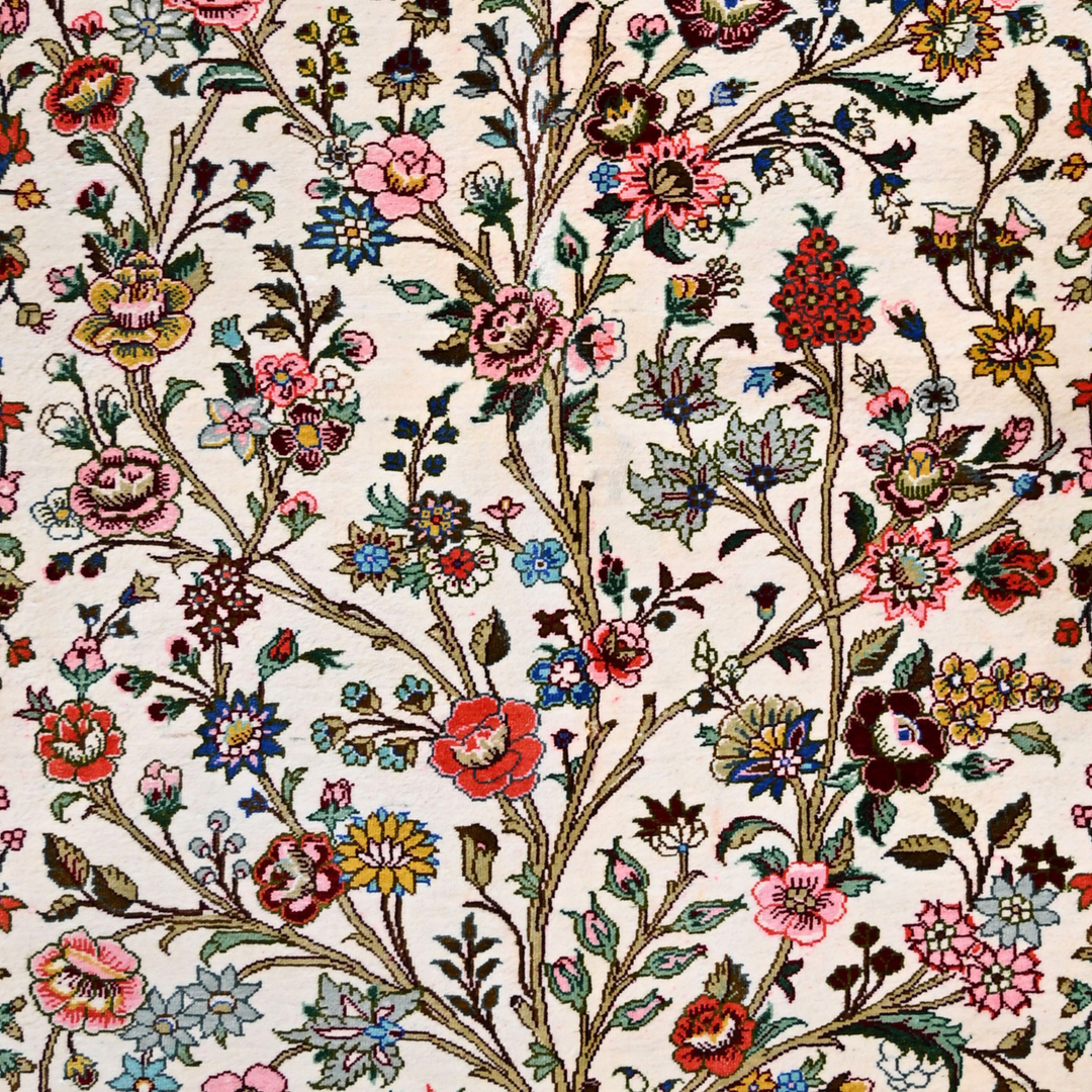 Life Tree Persian handmade silk rug in Beige, 151 × 98 cm