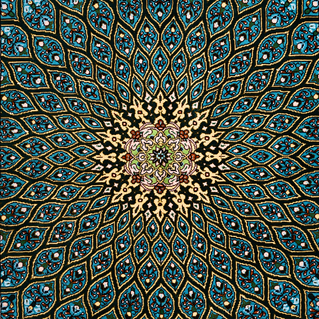 Islamic Persian handmade silk rug in Green, 123 × 81 cm