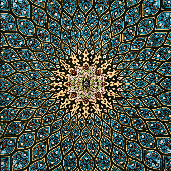 Islamic Persian handmade silk rug in Green, 123 × 81 cm