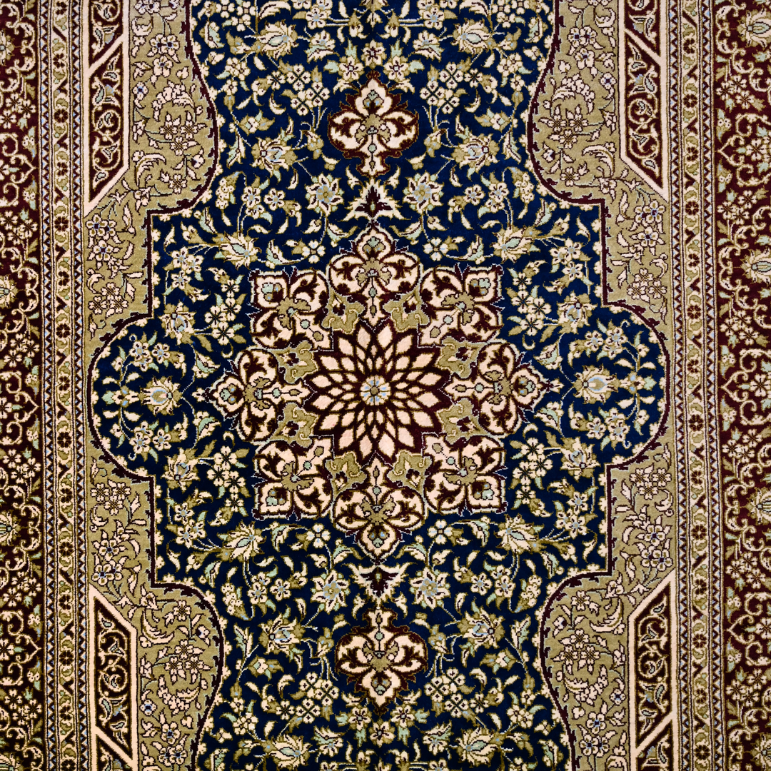 Prayer Persian handmade silk rug in Blue, 119 × 80 cm