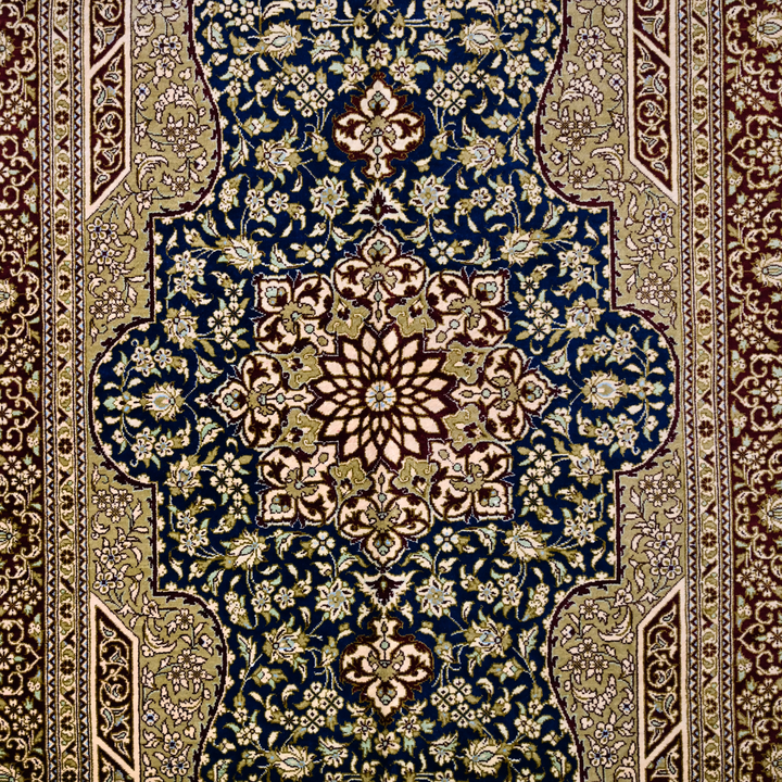 Prayer Persian handmade silk rug in Blue, 119 × 80 cm