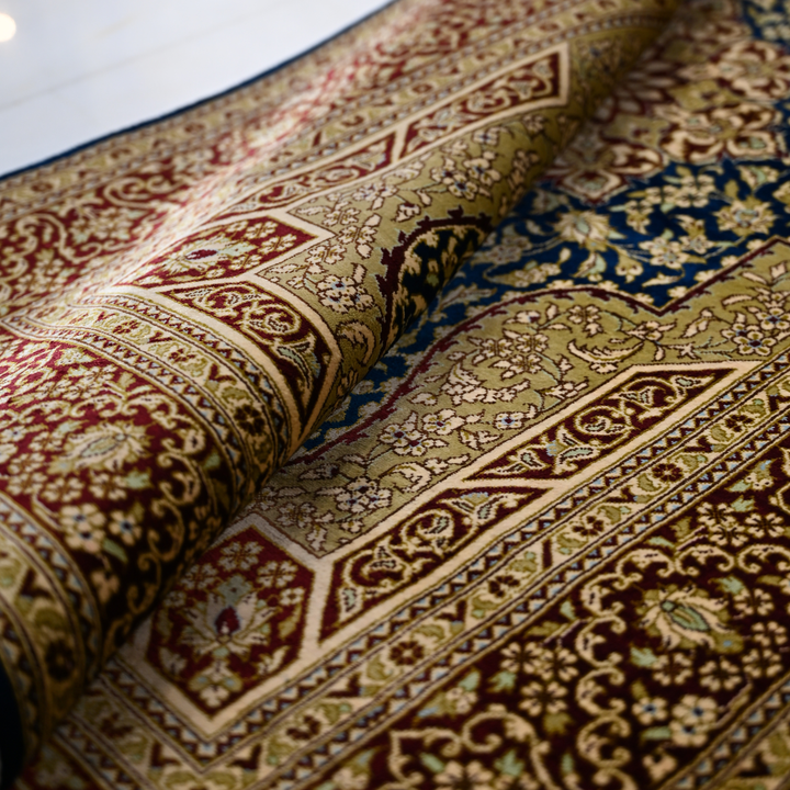 Prayer Persian handmade silk rug in Blue, 119 × 80 cm