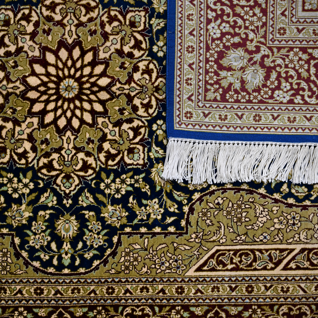 Prayer Persian handmade silk rug in Blue, 119 × 80 cm