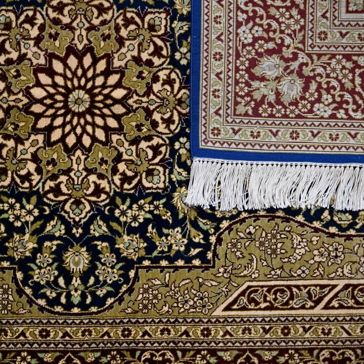 Prayer Persian handmade silk rug in Blue, 119 × 80 cm