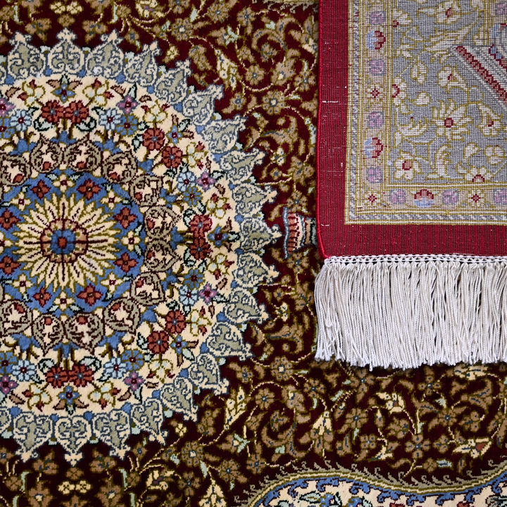 Prayer Persian handmade silk rug in Red, 115 × 76 cm