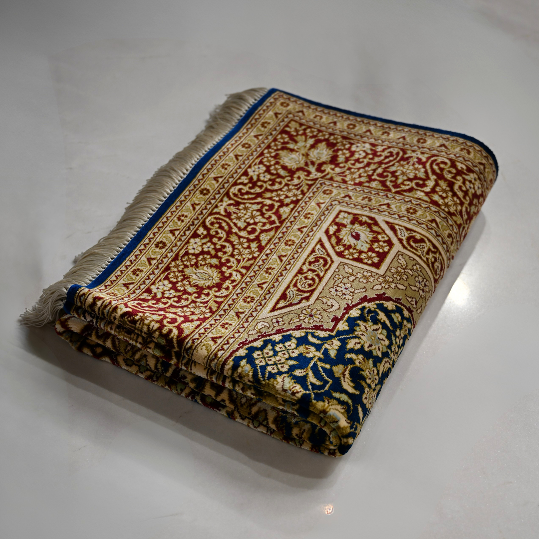 Prayer Persian handmade silk rug in Blue, 119 × 80 cm