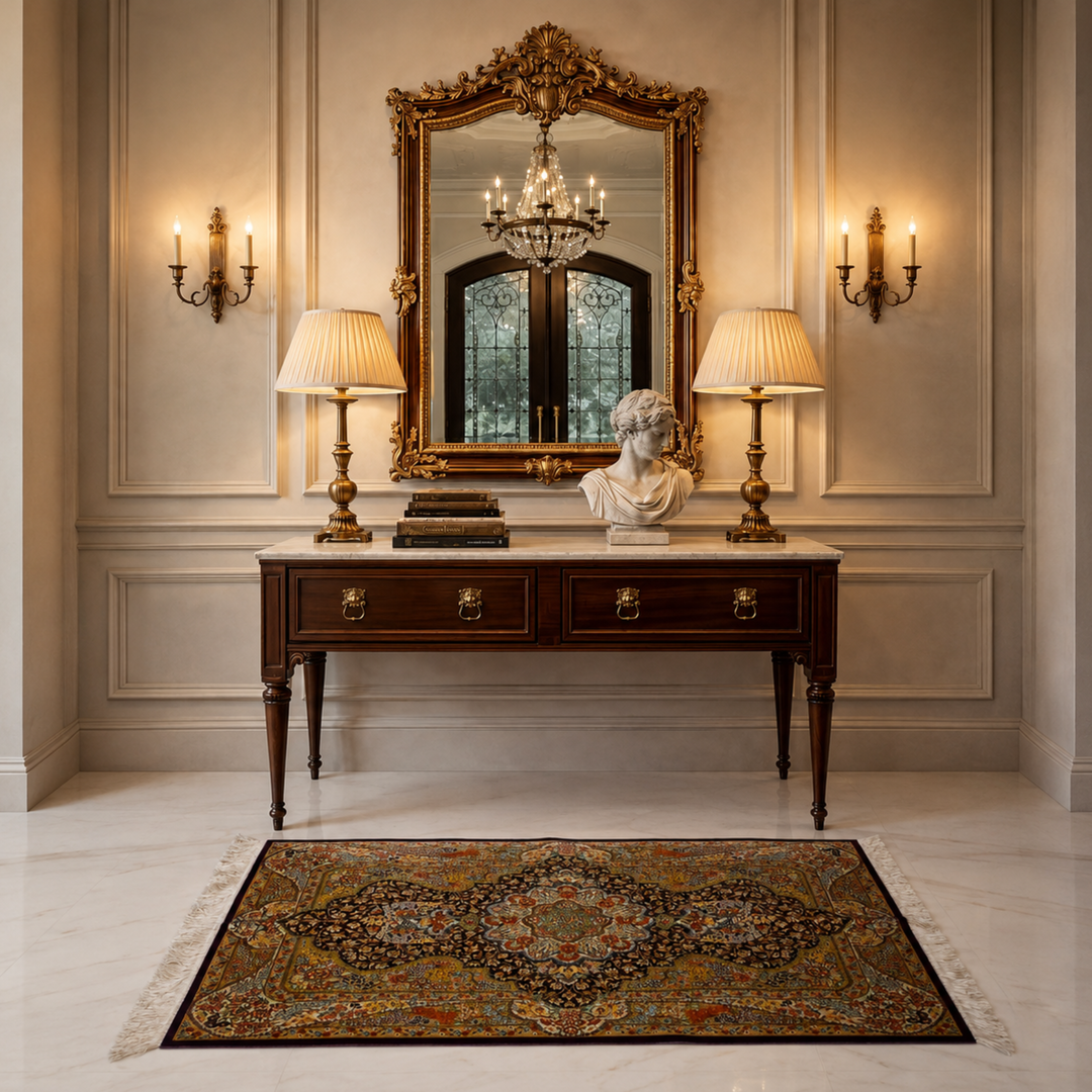 Prayer Persian handmade silk rug in Red, 115 × 76 cm
