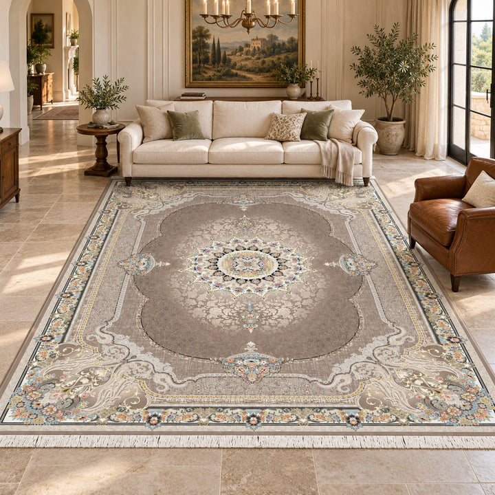 AI-generated interior visualization — 7RD042-0398 — rug 400 x 300 cm; illustrative staging.