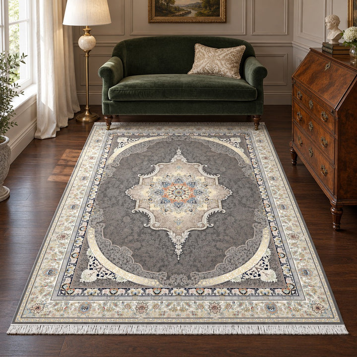 AI-generated interior visualization — 7RD121-0412 — rug 225 x 150 cm; illustrative staging.