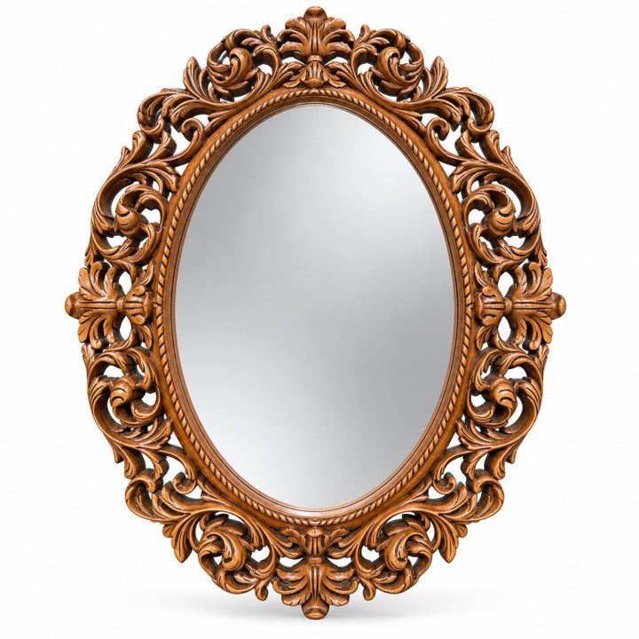 Royal Scroll Oval Mirror in brown, front view