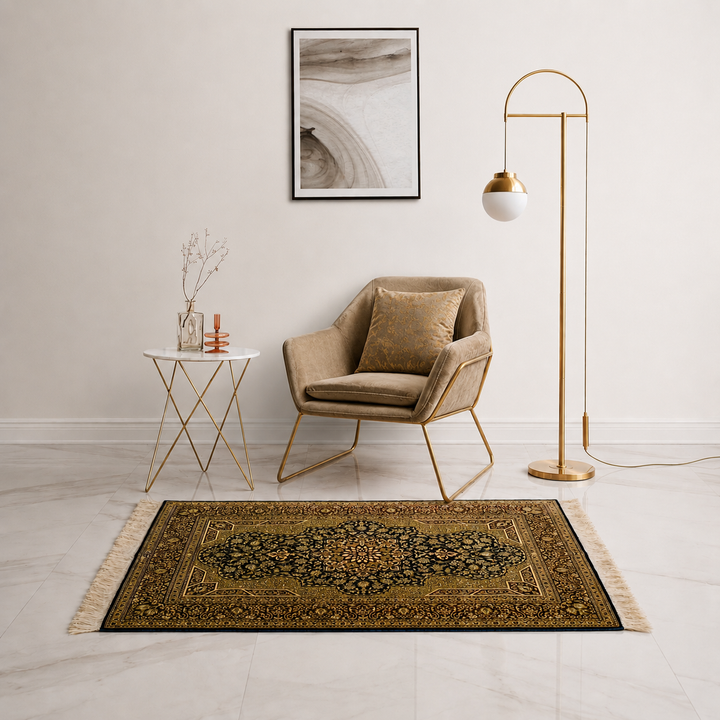 Prayer Persian handmade silk rug in Blue, 119 × 80 cm
