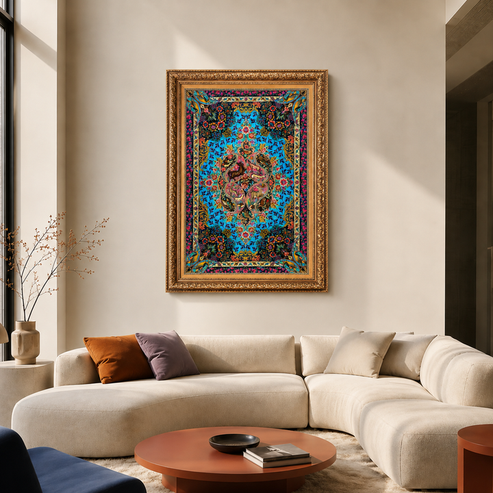 Animal Persian handmade silk rug in Blue, 120 × 77cm
