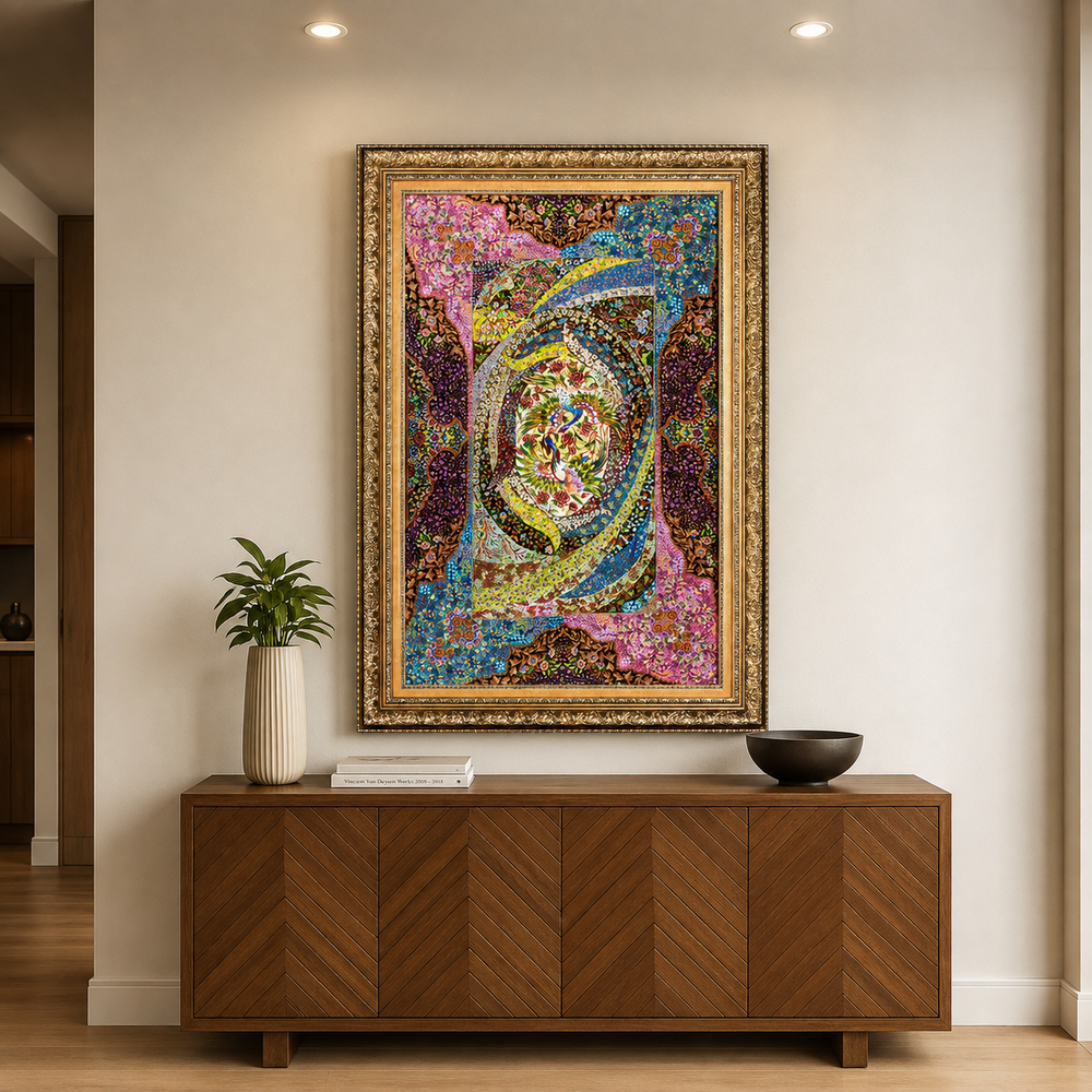 Bird Garden Persian handmade silk rug in Black, 121 × 80 cm