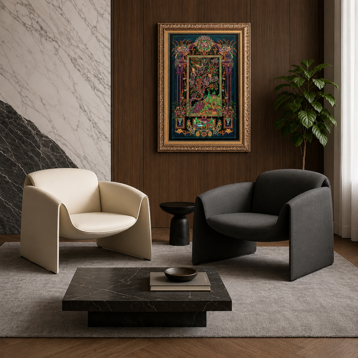 Life Tree Persian handmade silk rug in Black, 118 × 77 cm