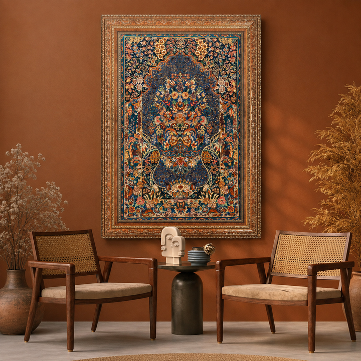 Floral Vase Persian handmade silk rug in Blue, 120 × 75 cm