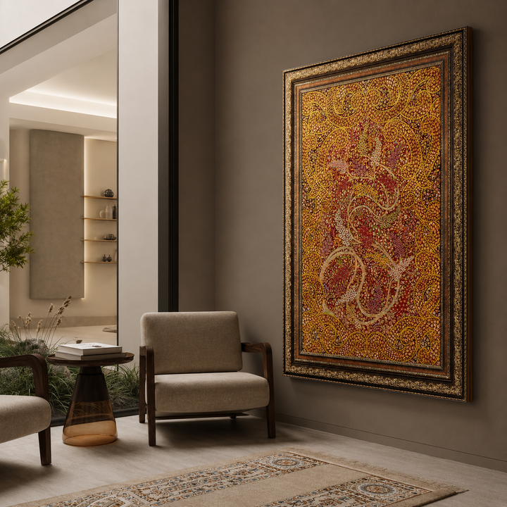 Life Tree Persian handmade silk rug in Dark Brown, 117 × 79 cm
