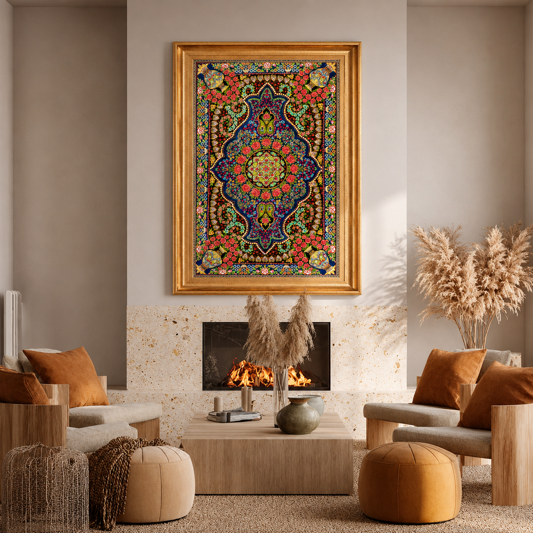 Floral Medallion With Vase Persian handmade silk rug in Black, 93 × 59 cm