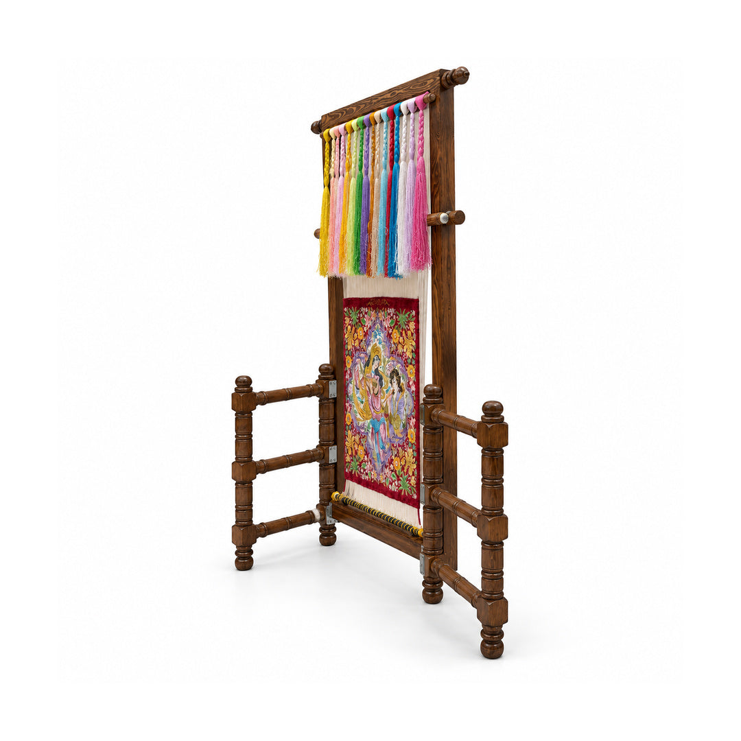 Weaving Bloom wooden loom – full side angle showing frame depth and supports