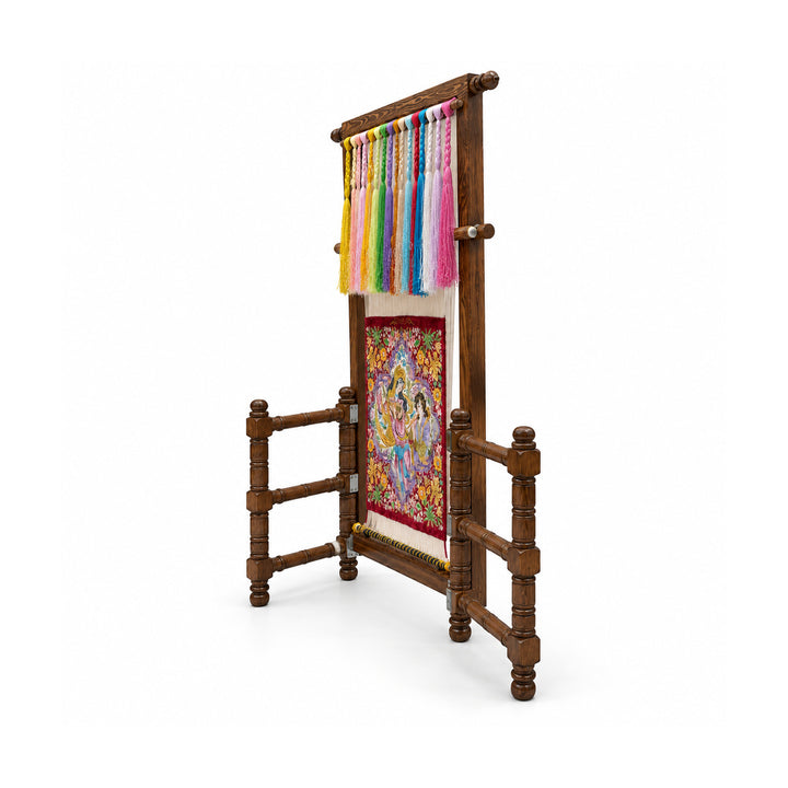 Weaving Bloom wooden loom – full side angle showing frame depth and supports