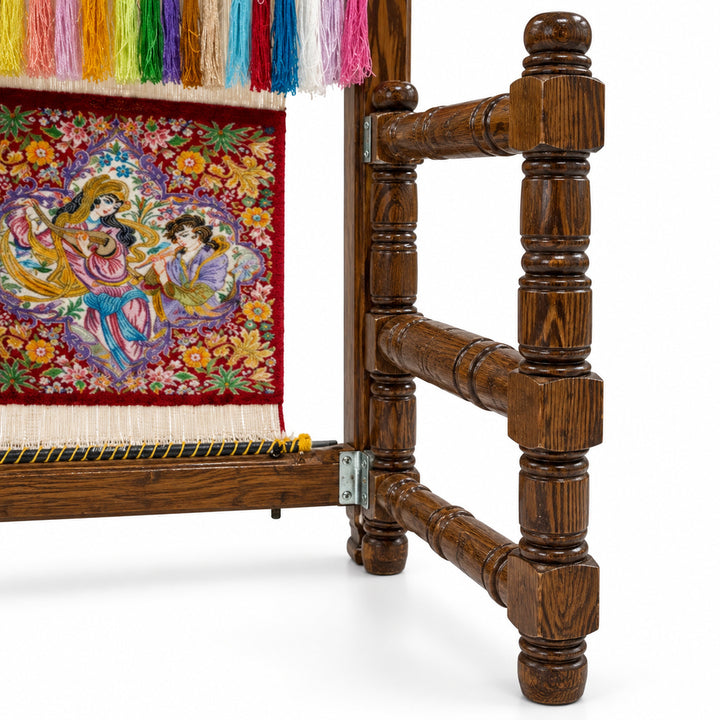 Weaving Bloom wooden loom – close-up of wood grain, turned post and frame joinery