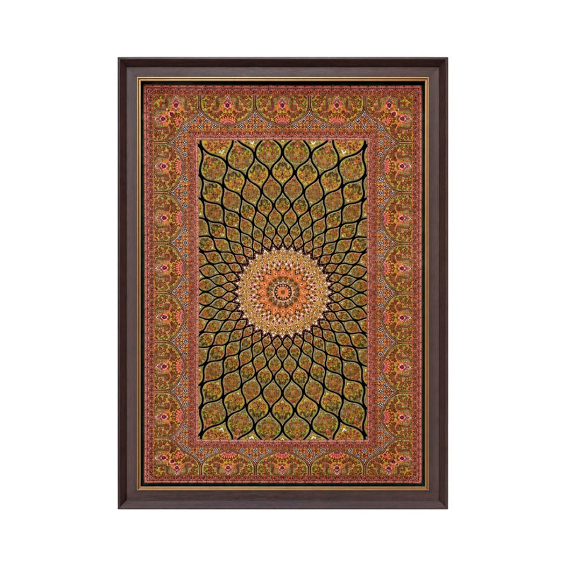 MW-1050 framed Islamic rug in almond green, original product photograph