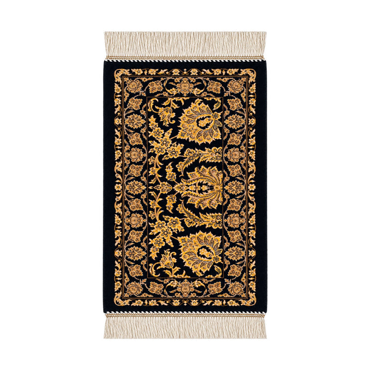 Golden Palmette silk table rug - Black and Gold - 50 x 30 cm