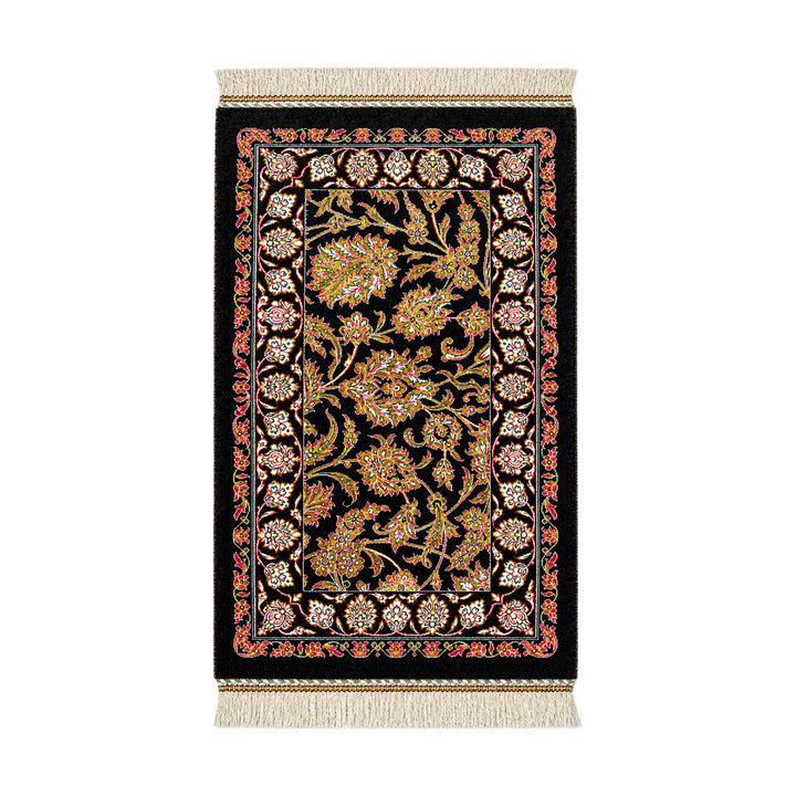 Floral Palmette silk table rug - Black and Multicolor - 50 x 30 cm