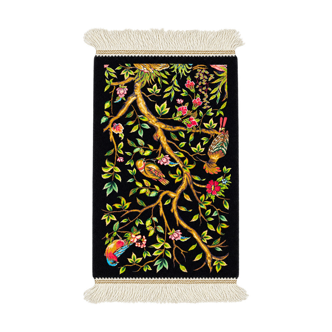 Bird Garden silk table rug - Black and Multicolor - 50 x 30 cm