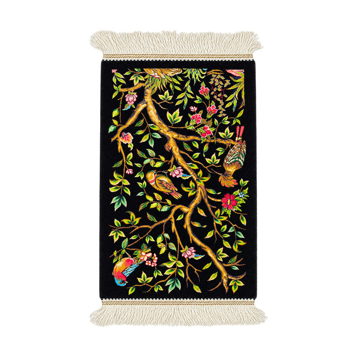Bird Garden silk table rug - Black and Multicolor - 50 x 30 cm